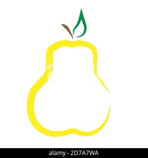 Yellow pear. Pear icon with twig and leaf isolated on white background Stock Vector