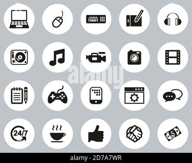 Freelance Business Icons Black & White Flat Design Circle Set Big Stock Vector