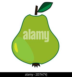 Green pear. Pear icon with twig and leaf isolated on white background Stock Vector