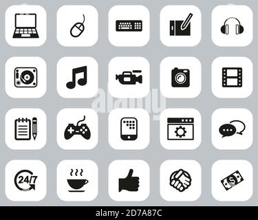Freelance Business Icons Black & White Flat Design Set Big Stock Vector