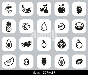 Fruit Or Fruits Icon Black & White Flat Design Set Big Stock Vector