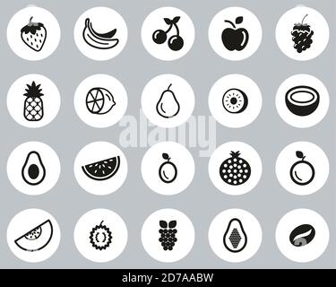 Fruit Or Fruits Icon Black & White Flat Design Circle Set Big Stock Vector