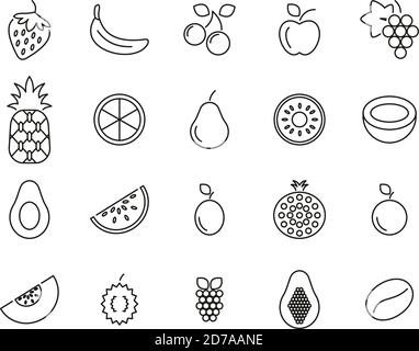 Fruit Or Fruits Icon Black & White Thin Line Set Big Stock Vector