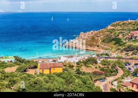 Scenic aerial view over the town of Santa Teresa Gallura, located on the northern tip of Sardinia, on the Strait of Bonifacio, in the province of Sass Stock Photo