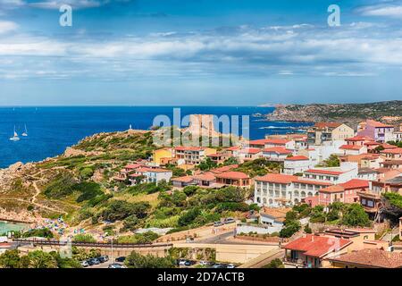 Scenic aerial view over the town of Santa Teresa Gallura, located on the northern tip of Sardinia, on the Strait of Bonifacio, in the province of Sass Stock Photo