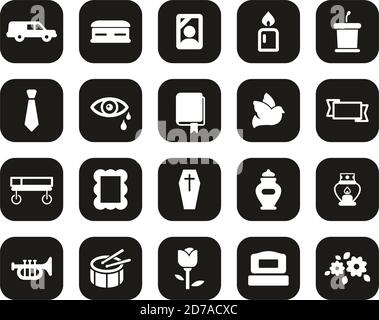 Funeral Or Funeral Ceremony Icons White On Black Flat Design Set big Stock Vector