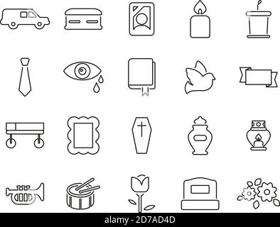 Funeral Or Funeral Ceremony Icons Black & White Thin Line Set big Stock Vector