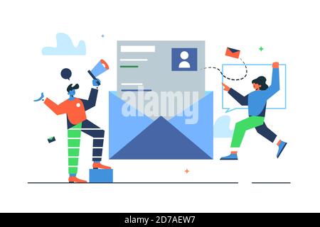The concept of a guy and a girl are engaged in email marketing Stock Vector