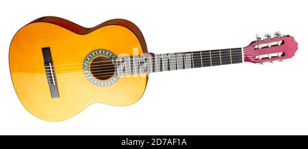 yellow red wooden classic new acoustic guitar traditional rock music string instrument isolated on white background Stock Photo