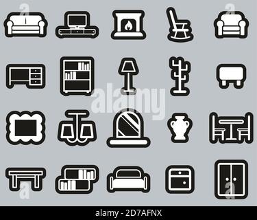 Furniture Icons White On Black Set Sticker Big Stock Vector