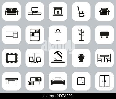 Furniture Icons Black & White Flat Design Set Big Stock Vector