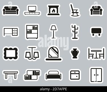 Furniture Icons Black & White Set Sticker Big Stock Vector
