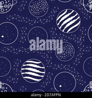 Different planets, stars and star dust seamless pattern Stock Vector