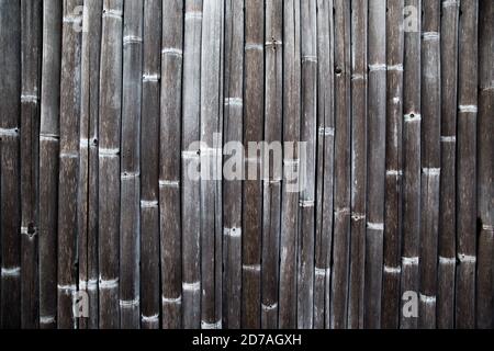 grey vintage bamboo fence or wall texture background for interior or exterior design. Stock Photo
