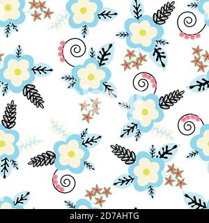 Striped Ditsy floral seamless pattern design Stock Vector