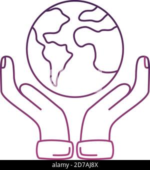 hands human lifting earth planet line style icon vector illustration design Stock Vector