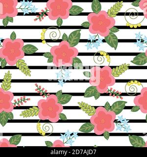 Striped Ditsy floral seamless pattern design Stock Vector