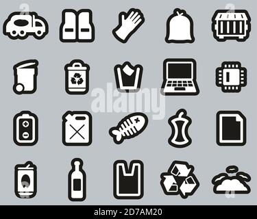 Garbageman Icons White On Black Sticker Set big Stock Vector