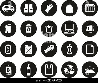 Garbageman Icons White On Black Flat Design Circle Set Big Stock Vector