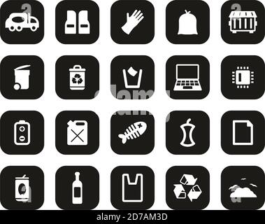 Garbageman Icons White On Black Flat Design Set Big Stock Vector