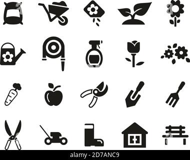 Gardening & Gardening Tools Icons Black & White Set Big Stock Vector