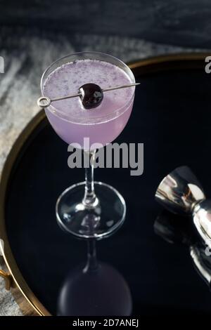Boozy Refreshing Aviation Cocktail with Gin and Violette Liquor Stock Photo