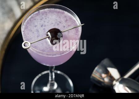 Boozy Refreshing Aviation Cocktail with Gin and Violette Liquor Stock Photo