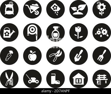 Gardening & Gardening Tools Icons White On Black Flat Design Circle Set Big Stock Vector