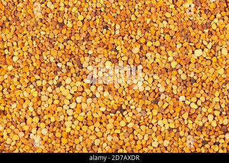 Flower pollen grains background. Pile of bee pollen or perga. Stock Photo