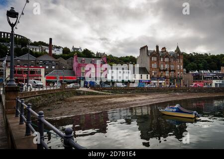 A beautiful view of the bay at Oban on a cloudy day, Scotland Stock Photo