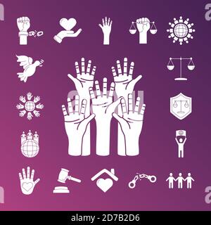 bundle of human rights silhouette style set icons vector illustration design Stock Vector