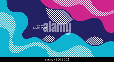 Abstract background, poster, banner. Composition of smooth dynamic waves, lines, striped shapes. Trendy design. Vector color illustration. Stock Vector