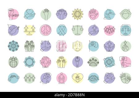 bundle of human rights line style set icons vector illustration design Stock Vector