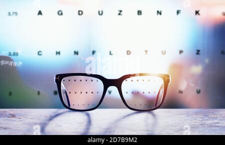 Glasses that correct eyesight from blurred to sharp. Stock Photo