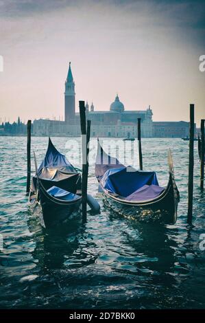 Gondola boats in Venice Italy