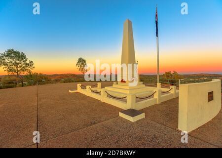 Anzac Hill War Memorial with is most visited landmark in Alice Springs, Northern Territory, Central Australia. The lookout offers a panoramic view of Stock Photo
