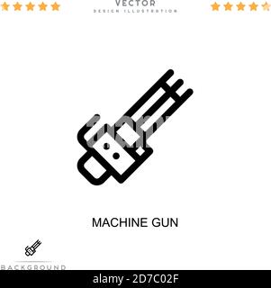 Outline of a military machine gun from black lines isolated on a white ...