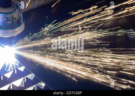 cnc plasma cutting machine cuts metal Stock Photo
