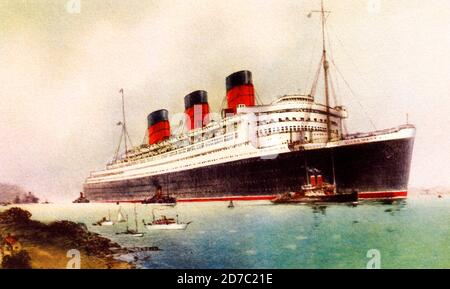 Postcard of the Cunard White Star RMS Queen Mary, circa 1920 Stock Photo