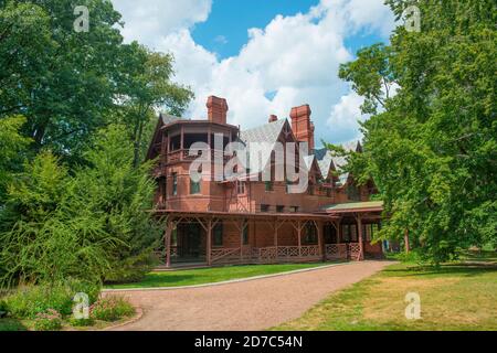 Mark Twain House and Museum was the home of Mark Twain from 1874 to 1871 with American High Gothic style in downtown Hartford, Connecticut, USA. Stock Photo