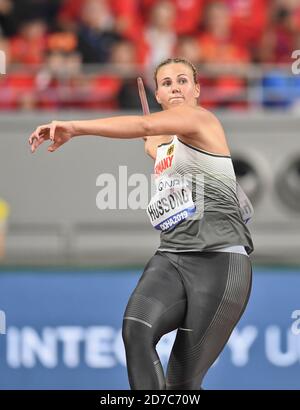 Christin Hussong (Germany). Javelin Throw final. IAAF World Athletics Championships, Doha 2019 Stock Photo