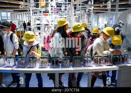 Nagoya / Japan - Nov 27 2019 : Students and tourists are in the science exhibition room in the Nagoya City Science Museum, a popular tourist destinati Stock Photo