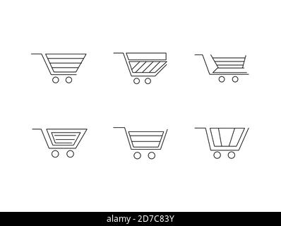 Icon set of shopping trolly and shopping cart with different formation Stock Vector