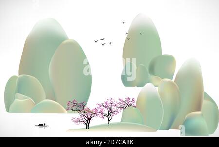 Chinese traditional painting of south landscape Stock Vector