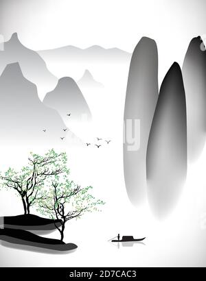 Chinese traditional painting of south landscape Stock Vector