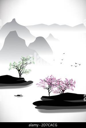 Chinese traditional painting of south landscape Stock Vector