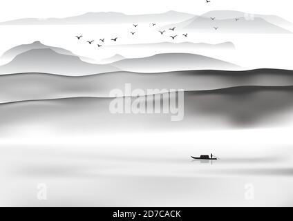 Chinese traditional painting of south landscape Stock Vector