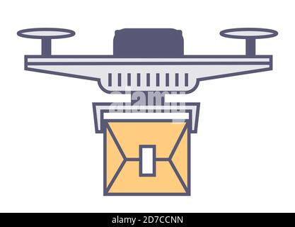 Flying drone with parcel, logistics and delivery of goods Stock Vector