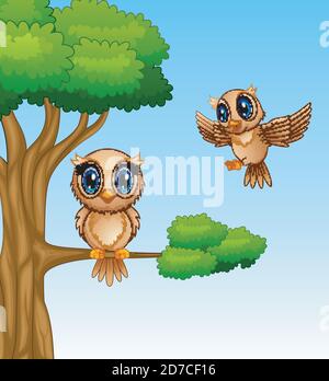 Two owls on the tree illustration Stock Vector Image & Art - Alamy