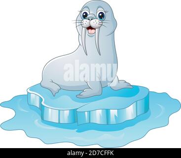 Vector illustration of Cartoon walrus on the on ice floe Stock Vector